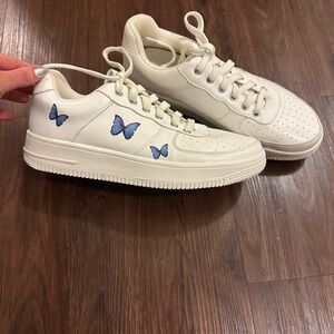 Princess Polly White Sneakers with Blue Butterflies